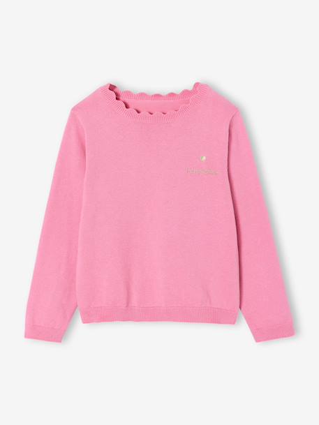 Pull fille personnalisable beige chiné+framboise+marine+pivoine+vert de gris - vertbaudet enfant 
