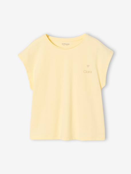 Effen Basics meisjesshirt met korte mouwen blauwgroen+ecru+lichtgeel+snoepjesroze - vertbaudet enfant 