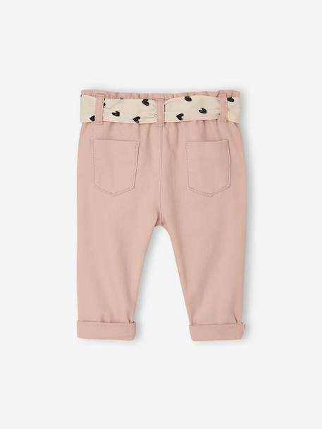 Paperbag babybroek met riem cappuccino+korstmos+oudroze - vertbaudet enfant 