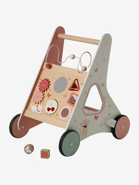 Loopwagen met remmen GREEN FOREST van FSC®-hout geel+rood - vertbaudet enfant 