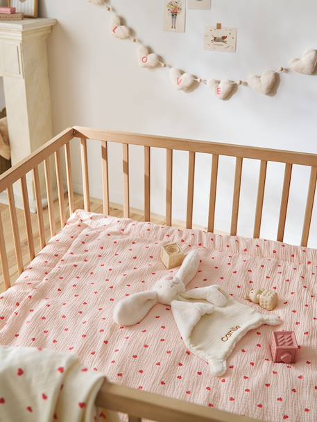 Tapis de sol / Fond de parc gaze de coton MON COEUR rose imprimé - vertbaudet enfant 