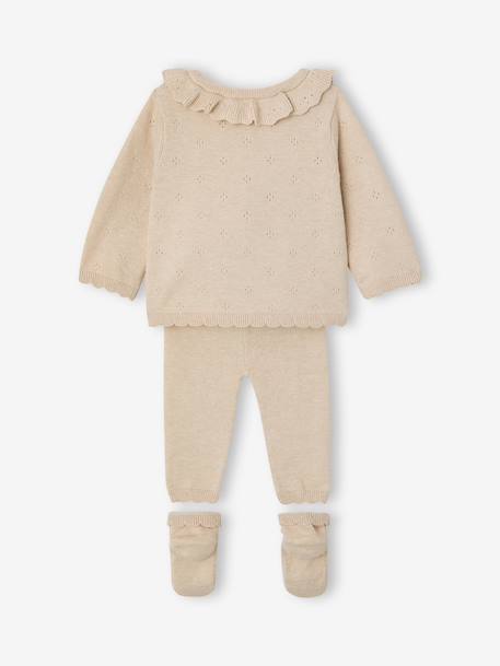 Coffret ensemble bébé fille tricot 3 pièces beige chiné - vertbaudet enfant 