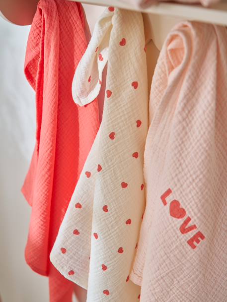 Lot 3 langes en gaze de coton MON COEUR rose imprimé - vertbaudet enfant 