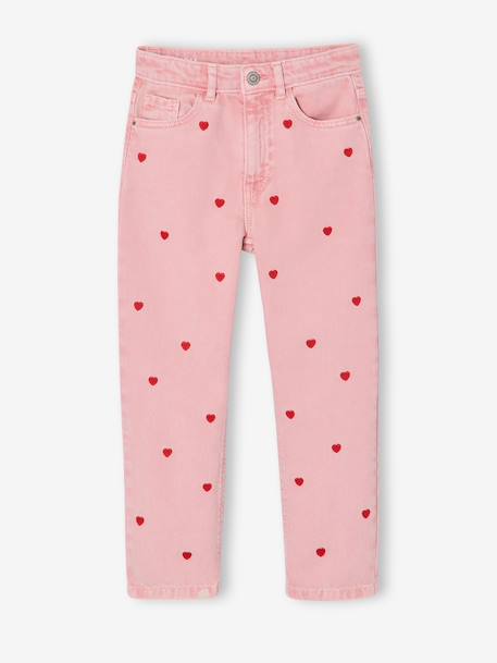 Pantalon mom fille brodé prune+rose poudré+vert de gris - vertbaudet enfant 