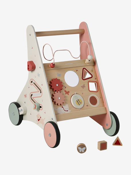 Loopwagen met remmen GREEN FOREST van FSC®-hout geel+rood - vertbaudet enfant 
