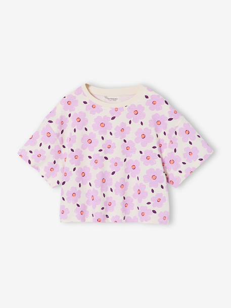 T-shirt fille cropped manches courtes beige+écru+rose poudré - vertbaudet enfant 