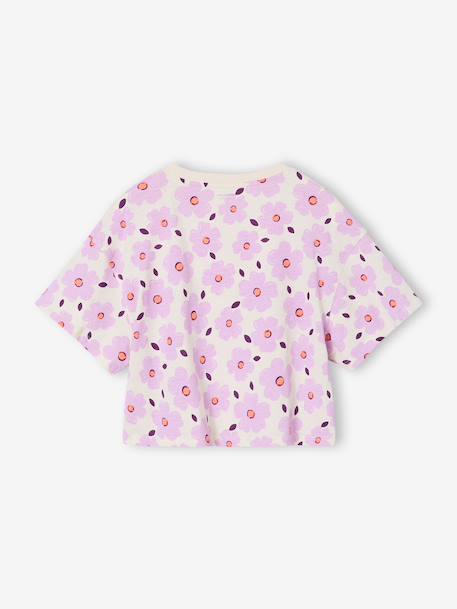 T-shirt fille cropped manches courtes beige+écru+rose poudré - vertbaudet enfant 