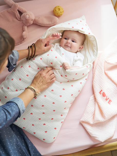 Nid d'ange enveloppant en coton beige imprimé+blanc+bleu glacier+bleu grisé+imprimé grenier+vanille - vertbaudet enfant 