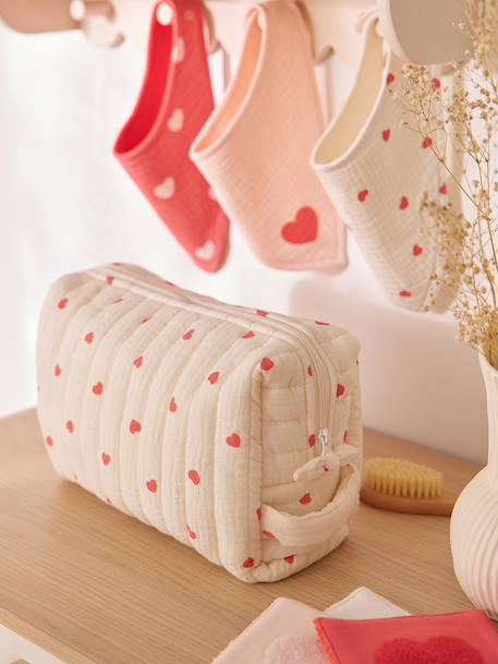 Trousse toilette Mama gaze coton beige imprimé+blanc+écru+noisette - vertbaudet enfant 