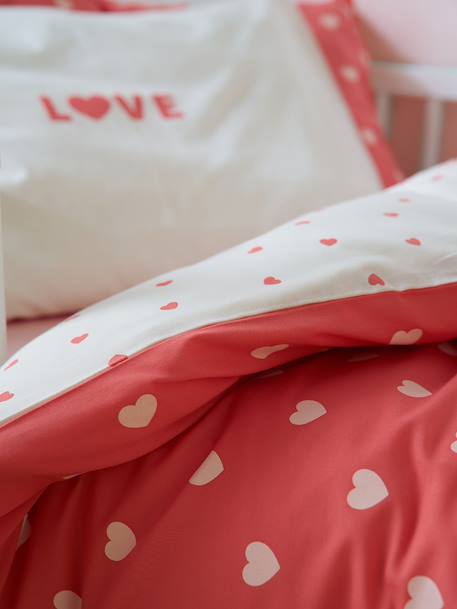 Parure housse de couette + taie d'oreiller MON CŒUR rose imprimé - vertbaudet enfant 