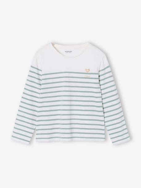 Tee-shirt marinière fille manches longues prune+rayé bleu+vert sauge - vertbaudet enfant 