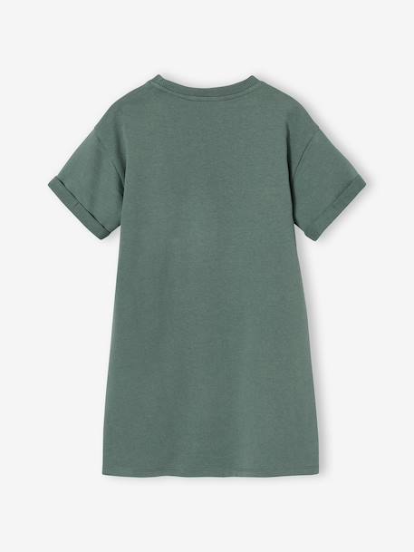 Robe fille en molleton léger motif gris chiné+rayé bleu+vert+vert sauge - vertbaudet enfant 