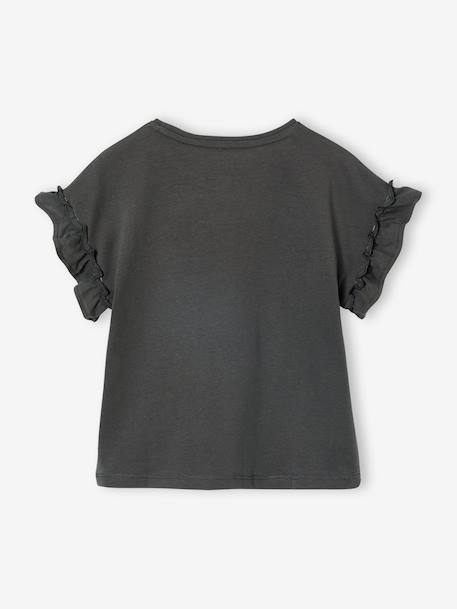 T-shirt fille motif fantaisie manches courtes volantées anthracite+jaune pâle+marine+rose pâle - vertbaudet enfant 