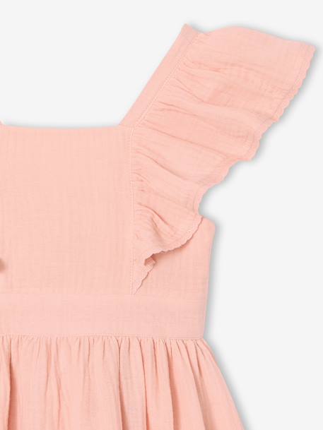 Midi jurk voor meisjes van katoenen gaas lichtroze - vertbaudet enfant 