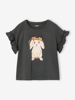 Meisje-Meisjes-T-shirt met iriserend motief en korte mouwen met ruches 
