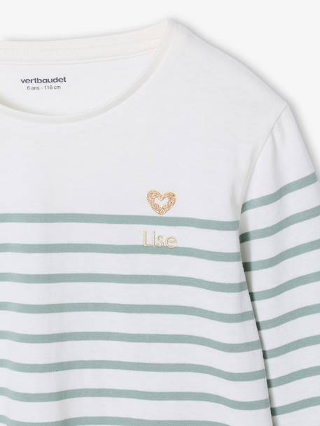 Tee-shirt marinière fille manches longues prune+rayé bleu+vert sauge - vertbaudet enfant 