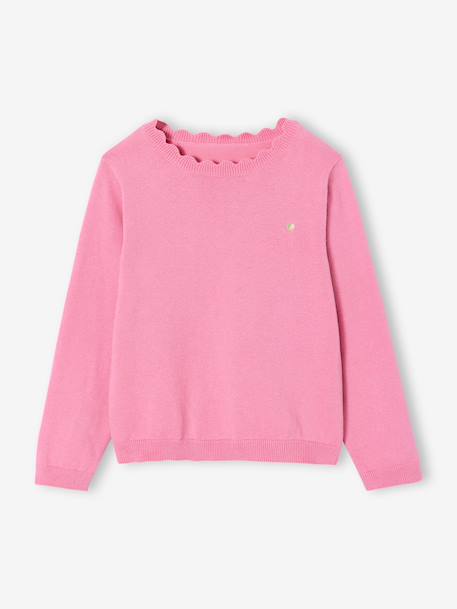 Pull fille personnalisable beige chiné+framboise+marine+pivoine+vert de gris - vertbaudet enfant 
