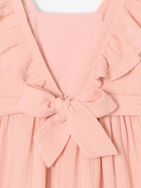 Robe fille mi-longue gaze de coton rose pâle - vertbaudet enfant 