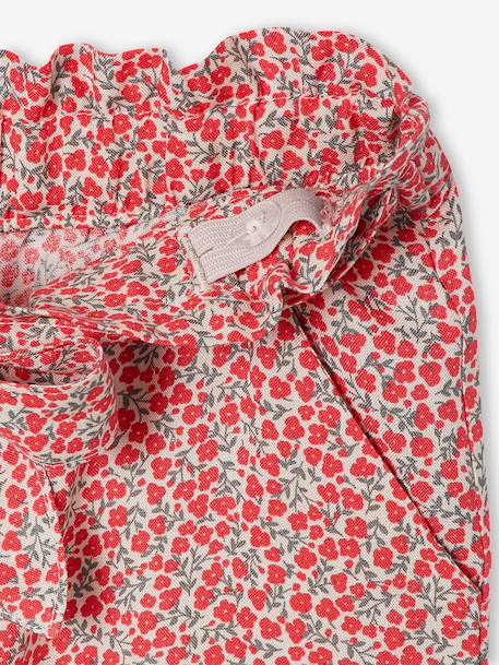 Driekwartmeisjesbroek voor meisjes met bloemenprint marineblauw+rood - vertbaudet enfant 