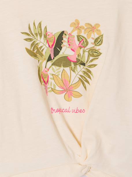 T-shirt manches courtes fille écru+kaki - vertbaudet enfant 