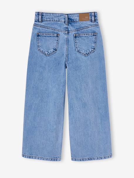 Jean large fille brodé bleu foncé+bleu jean+bleu moyen+denim bleached - vertbaudet enfant 