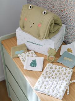 -Coffret cadeau naissance 8 pièces : 1 hochet, 1 tapis à langer nomade, 5 lingettes, 1 pochette