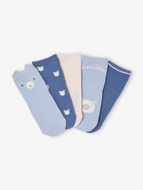 Lot de 5 paires de chaussettes « ourson » bébé bleu chambray+écru - vertbaudet enfant 