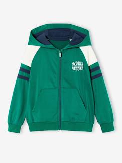 Garçon-Pull, gilet, sweat-Sweat garçon zippé à capuche sport manches raglan 
