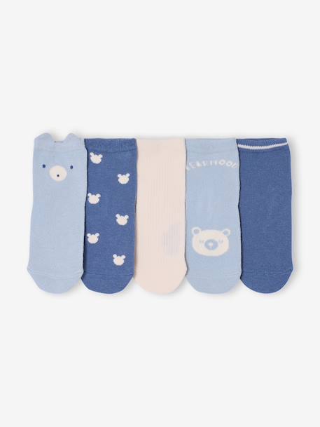 Lot de 5 paires de chaussettes « ourson » bébé bleu chambray+écru - vertbaudet enfant 