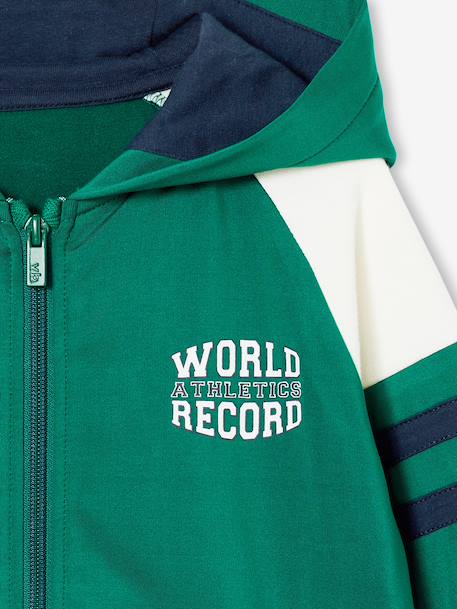 Sweat garçon zippé à capuche sport manches raglan marine+noix de pécan+vert - vertbaudet enfant 