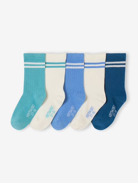 Garçon-Lot de 5 paires de chaussettes côtelées rayées garçon