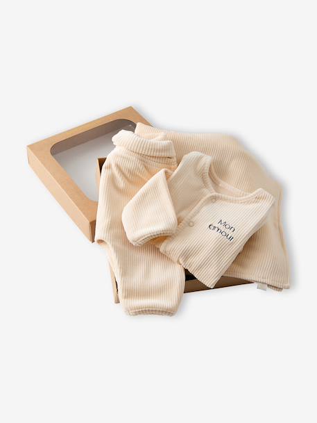 Ensemble naissance gilet et pantalon velours vanille - vertbaudet enfant 