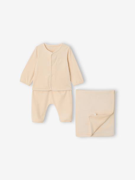 Ensemble naissance gilet et pantalon velours vanille - vertbaudet enfant 