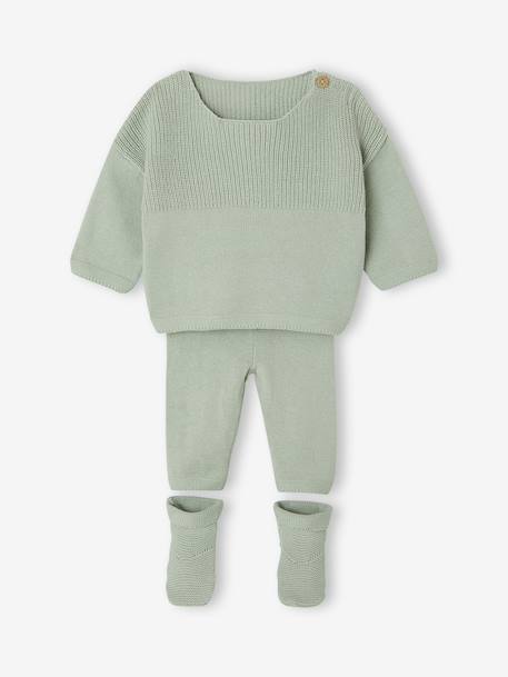 Babyset voor babyjongens, 3-delig, gebreid saliegroen - vertbaudet enfant 