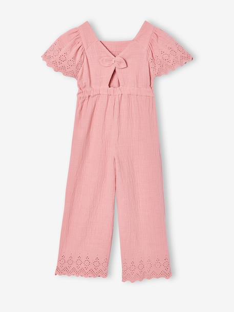 Combinaison fille en gaze de coton avec broderie blush+vert sauge - vertbaudet enfant 