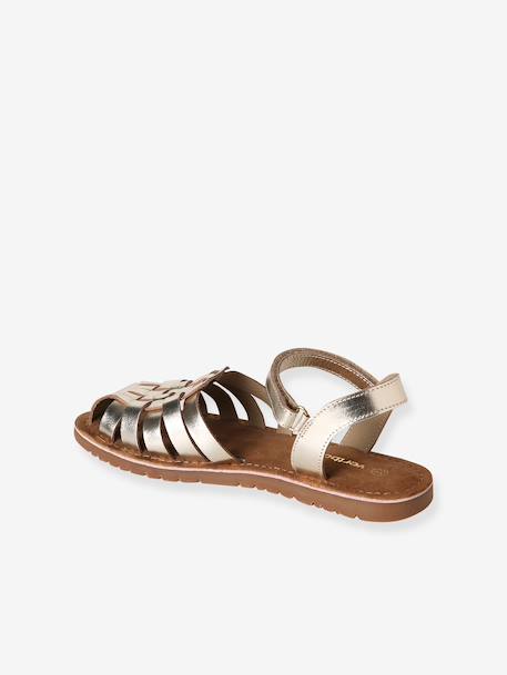 Leren kindersandalen met klittenband ecru+goud - vertbaudet enfant 