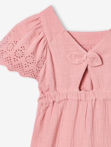 Combinaison fille en gaze de coton avec broderie blush+vert sauge - vertbaudet enfant 