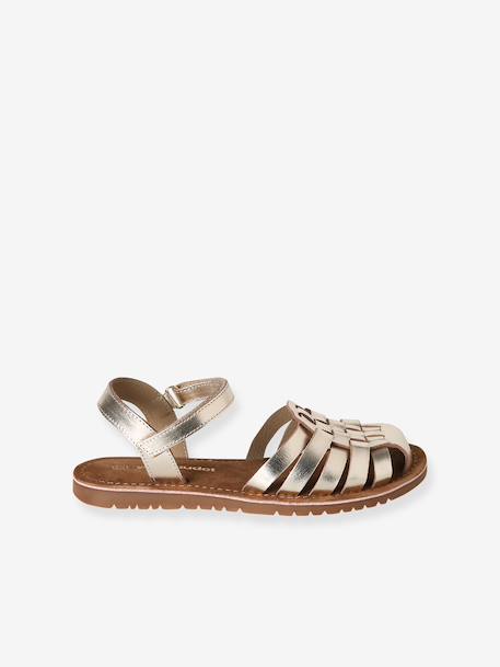 Sandales scratchées cuir enfant écru+or - vertbaudet enfant 