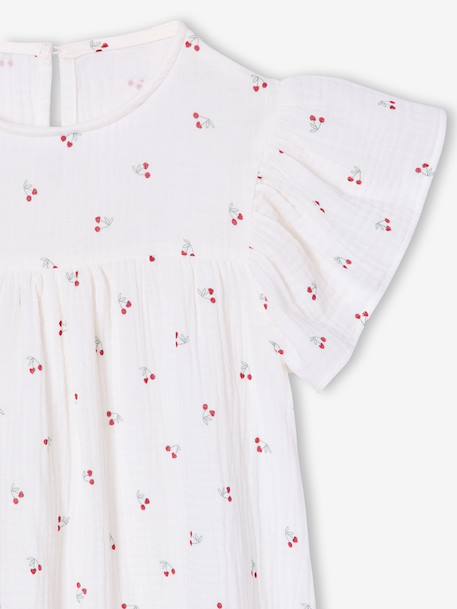 Robe fille en gaze de coton imprimée beige+beige imprimé+rose pâle+vanille - vertbaudet enfant 