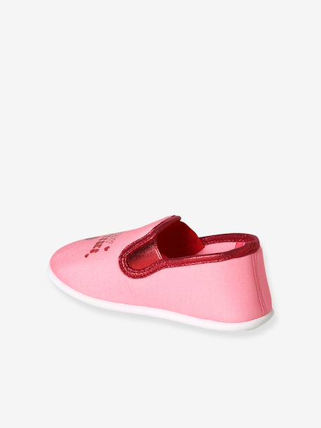 Elastische sloffen voor kinderen van canvas lichtroze+roze, bedrukt+rozen - vertbaudet enfant 