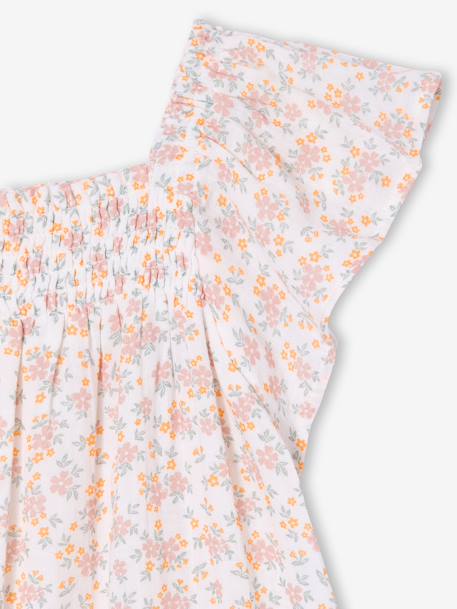 Jurk voor meisjes met smockwerk en bloemenprint roze (poederkleur)+vanille - vertbaudet enfant 