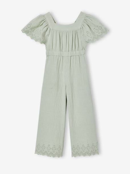 Combinaison fille en gaze de coton avec broderie blush+vert sauge - vertbaudet enfant 