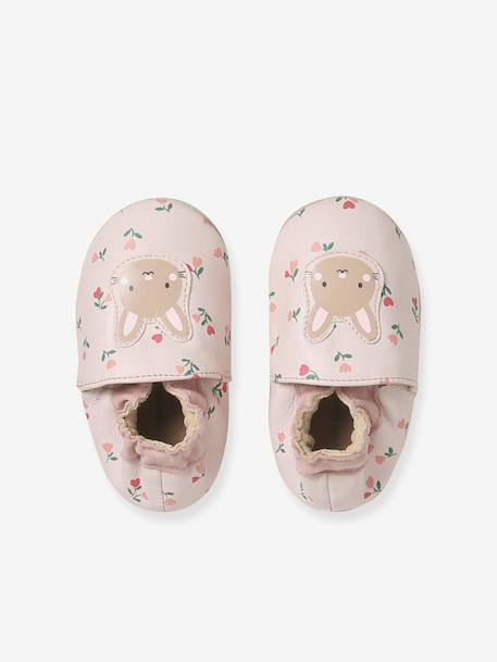Elastische leren babyschoentjes in soepel leer goud+nachtblauw+oudroze+roze (poederkleur)+roze, bedrukt+veel roze+wit, bedrukt - vertbaudet enfant 