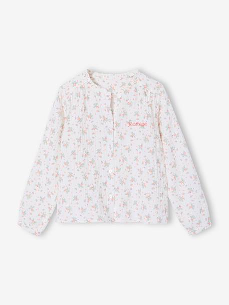 Chemise file gaze de coton imprimée personnalisable blanc imprimé+écru - vertbaudet enfant 