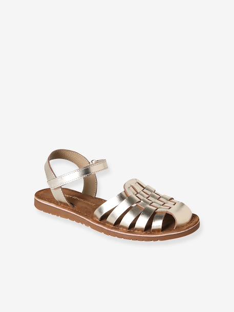 Sandales scratchées cuir enfant écru+or - vertbaudet enfant 
