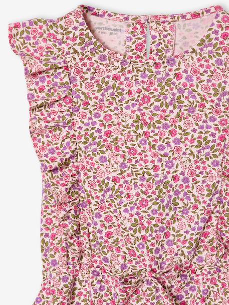 Robe fille imprimée manches volantées blanc imprimé+rose pâle+vert émeraude - vertbaudet enfant 