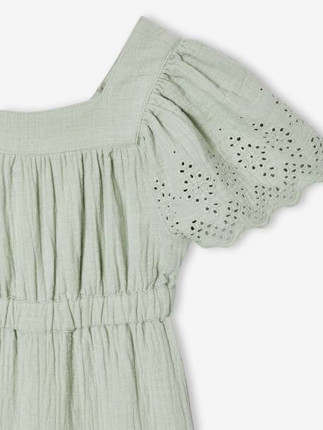 Combinaison fille en gaze de coton avec broderie blush+vert sauge - vertbaudet enfant 