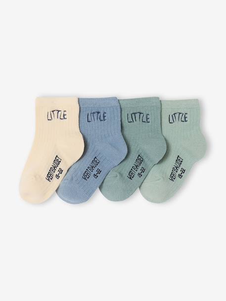 Set van 4 paar babysokjes 'little' bleekblauw+koraal+lichtroze+marineblauw - vertbaudet enfant 