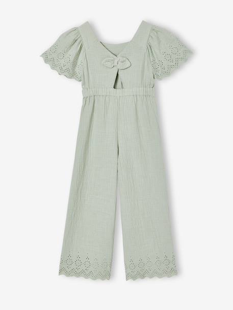 Combinaison fille en gaze de coton avec broderie blush+vert sauge - vertbaudet enfant 