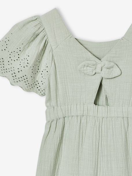 Combinaison fille en gaze de coton avec broderie blush+vert sauge - vertbaudet enfant 